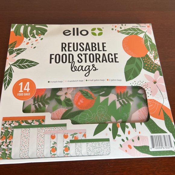 ello Other - Ello Reusable Food Storage Bags Tropical Tangerine 14 Bags 4 Different Sizes.